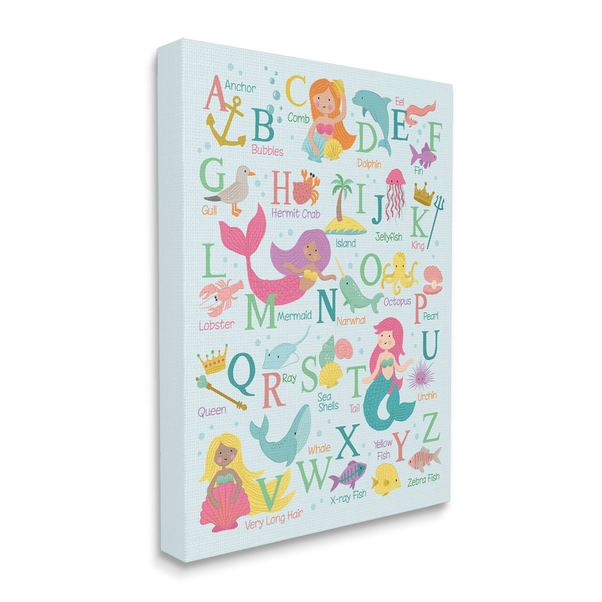Stupell Industries Kid's Mermaid Alphabet Beach Fantasy ABC Typography Canvas Wall Art